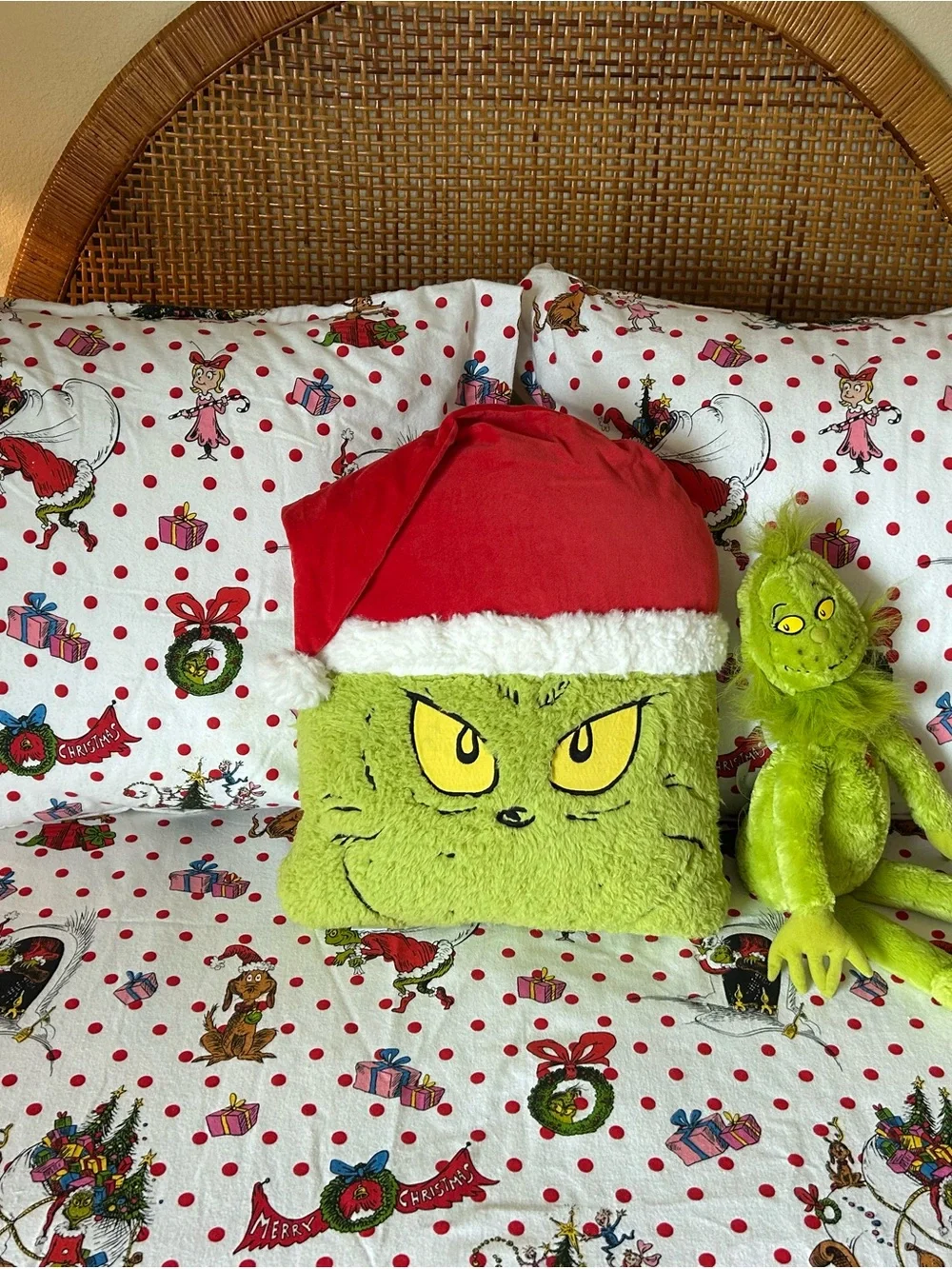 Pottery Barn GRINCH Flannel Queen/Full Duvet Cover + 2 Matching Euro Shams